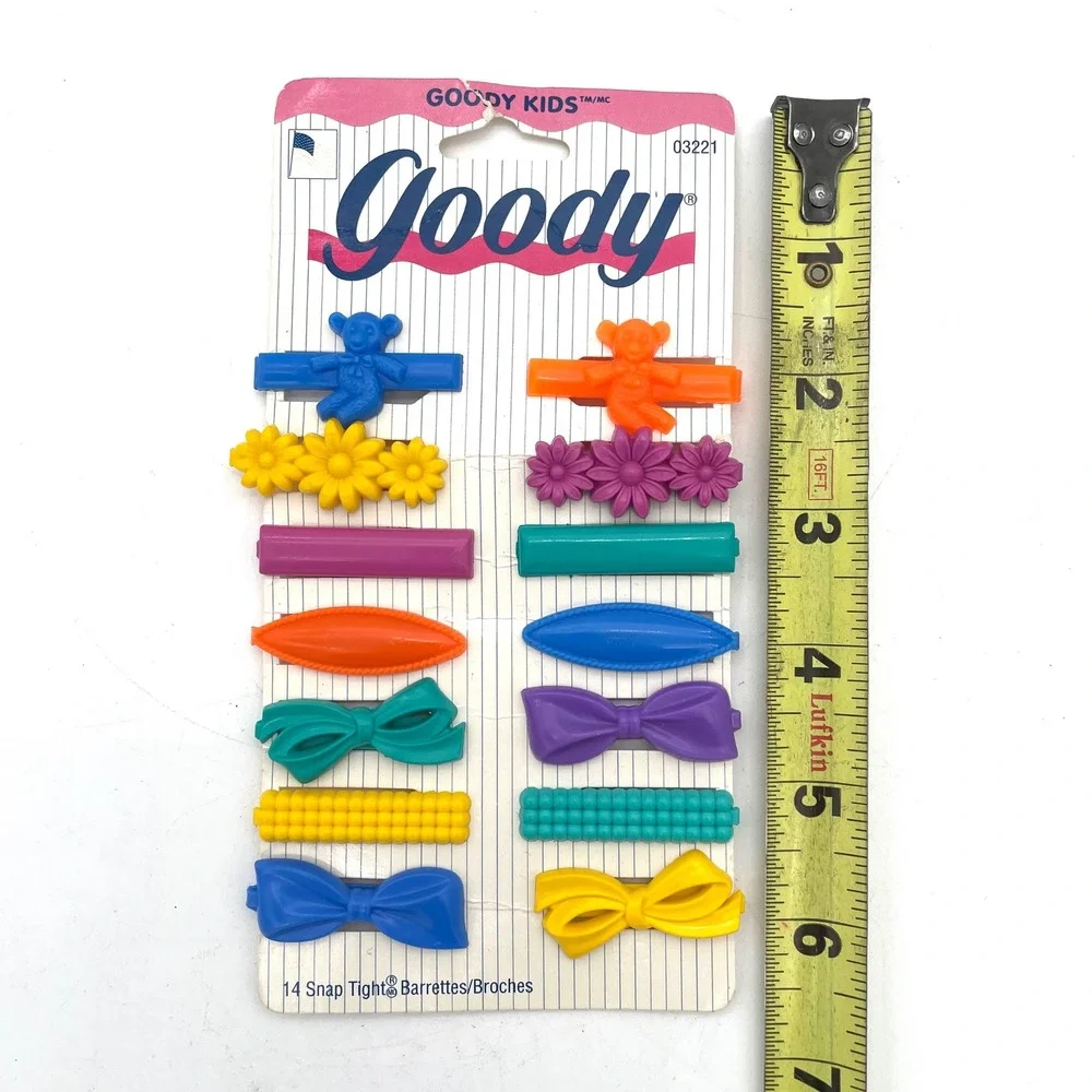 Goody Snap Tight Barrettes Kids OS Multi NWT Vintage 1997 Bear Flower Bow 14pc
